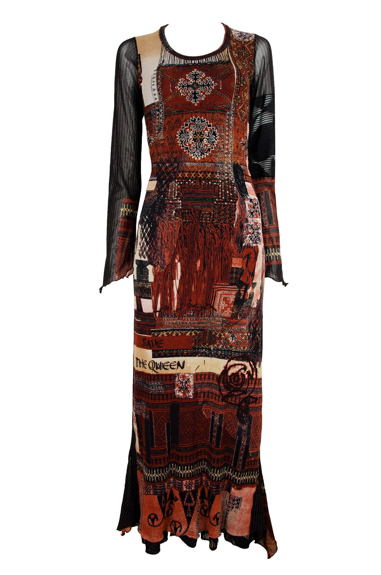 Vintage Save The Queen bell sleeves printed mesh dress