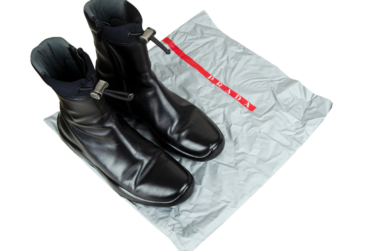 Prada FW 1999 chunky Vibram sole drawstring ankle boots