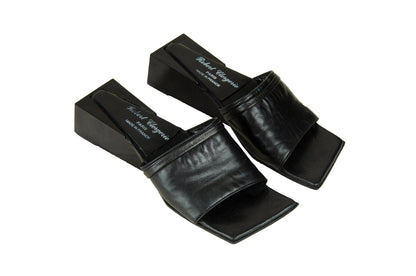 Robert Clergerie sculptural cube heel mules / Avant garde geometric wedge mules