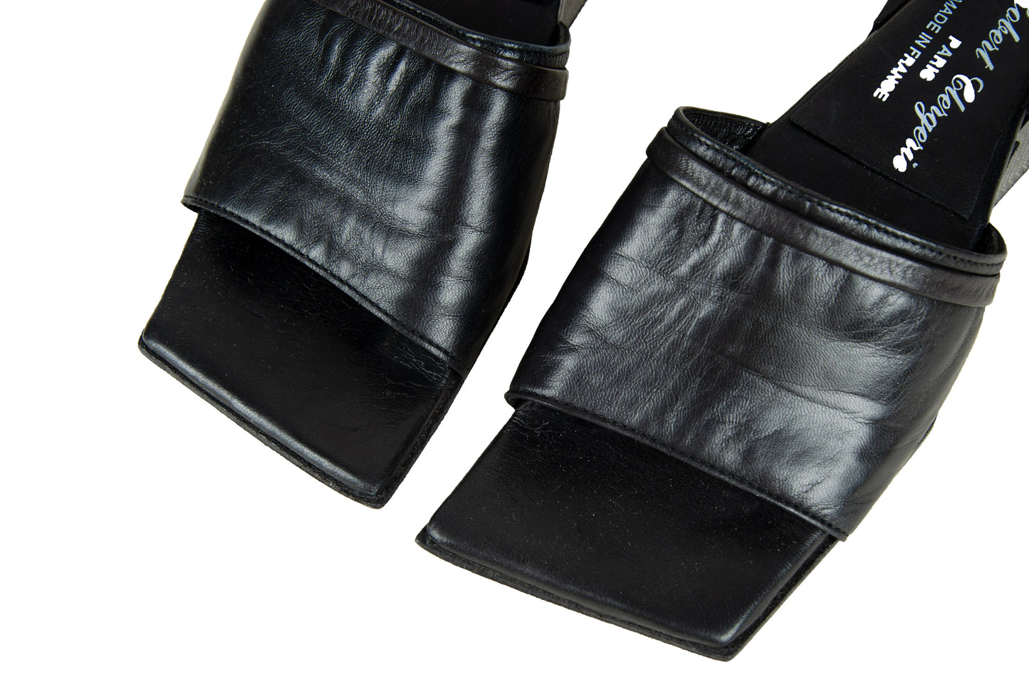 Robert Clergerie sculptural cube heel mules / Avant garde geometric wedge mules