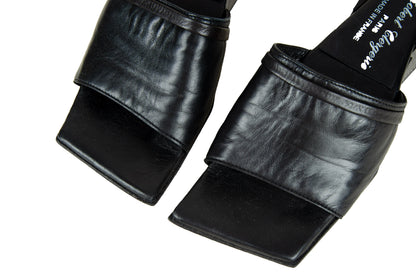 Robert Clergerie sculptural cube heel mules / Avant garde geometric wedge mules