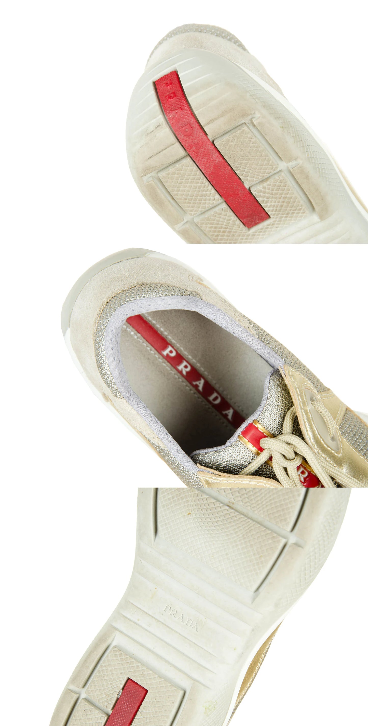 Vintage Prada Linea Rossa golden leather sneakers