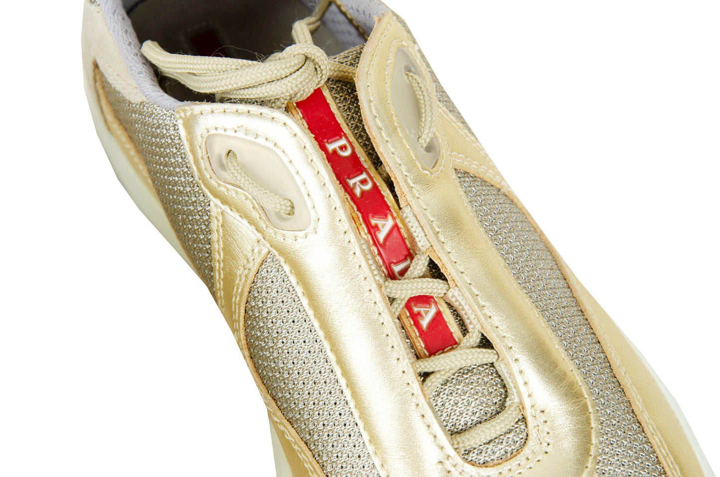 Vintage Prada Linea Rossa golden leather sneakers