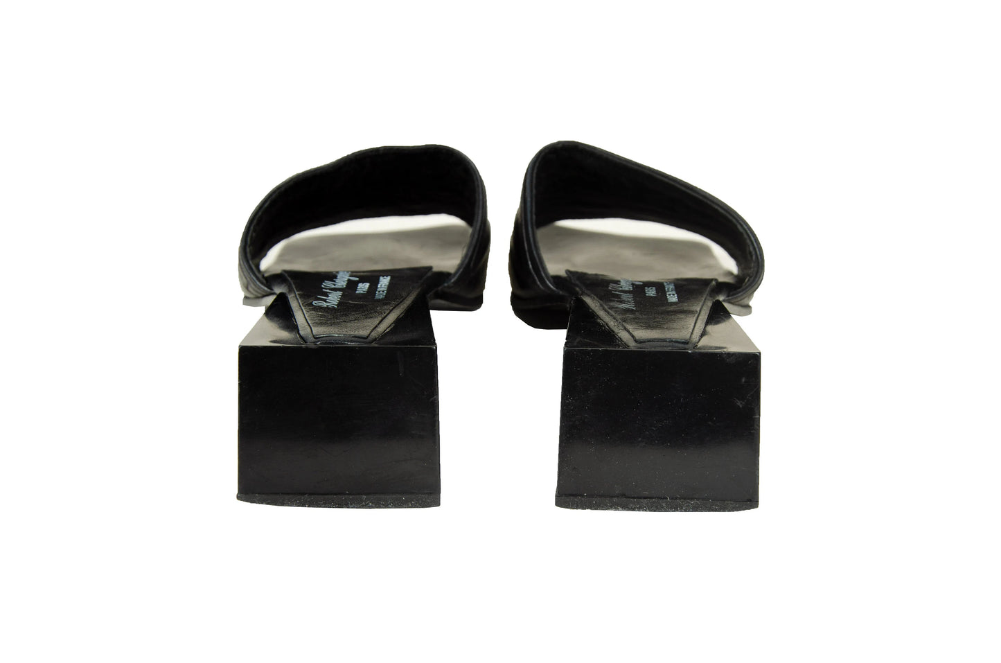 Robert Clergerie sculptural cube heel mules / Avant garde geometric wedge mules