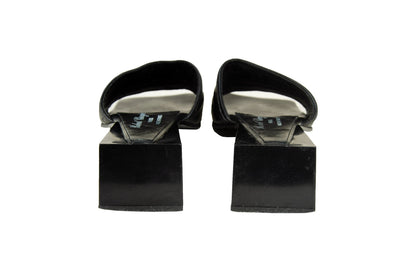 Robert Clergerie sculptural cube heel mules / Avant garde geometric wedge mules