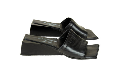 Robert Clergerie sculptural cube heel mules / Avant garde geometric wedge mules