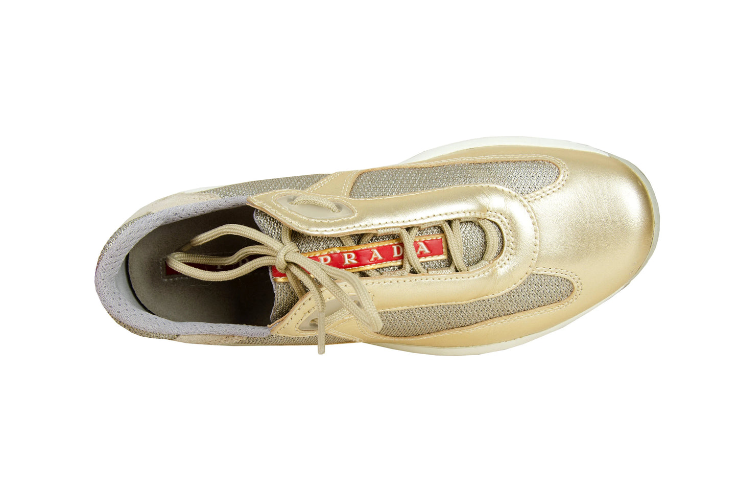 Vintage Prada Linea Rossa golden leather sneakers