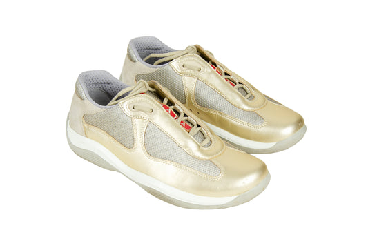Vintage Prada Linea Rossa golden leather sneakers