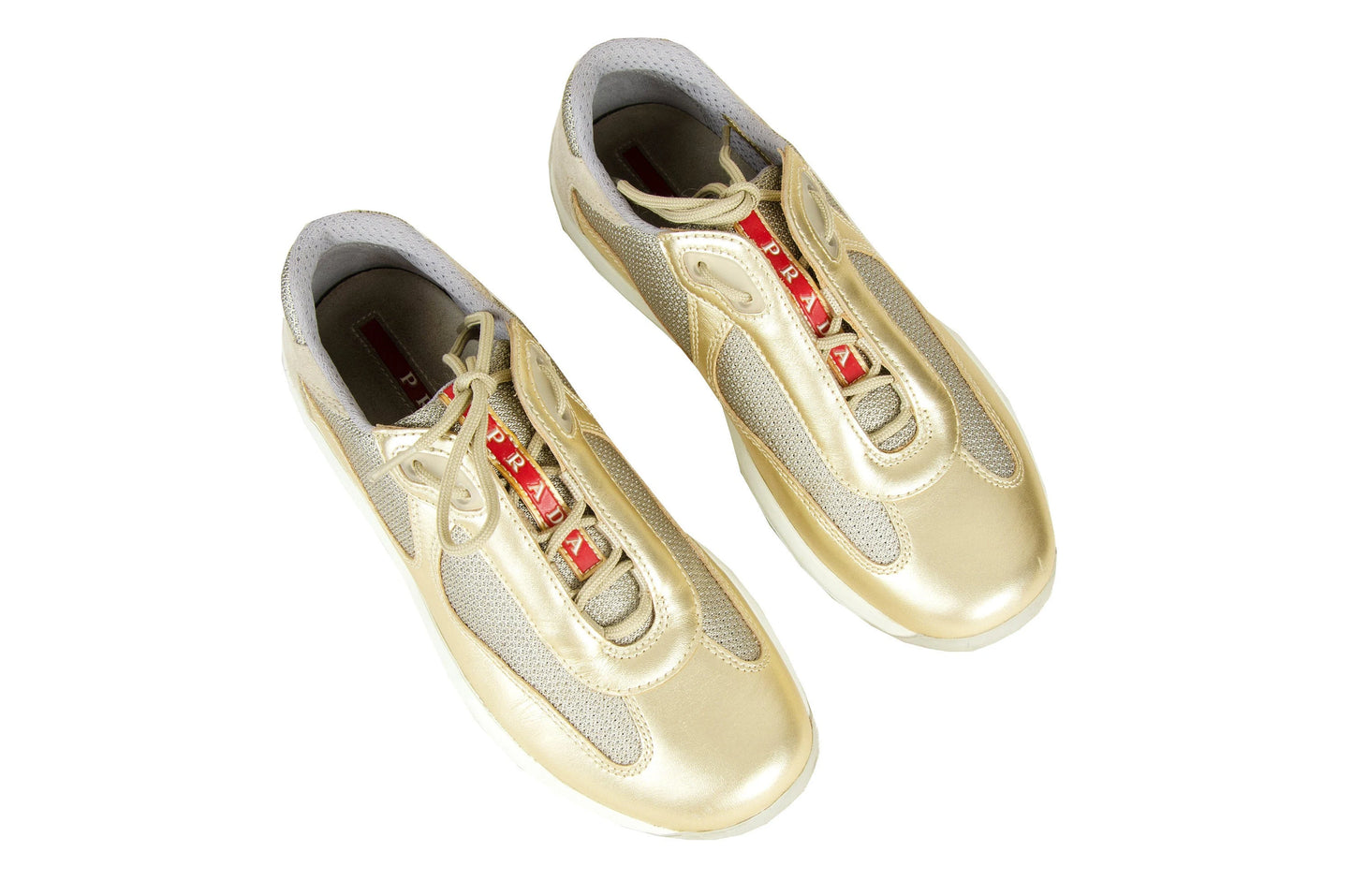 Vintage Prada Linea Rossa golden leather sneakers