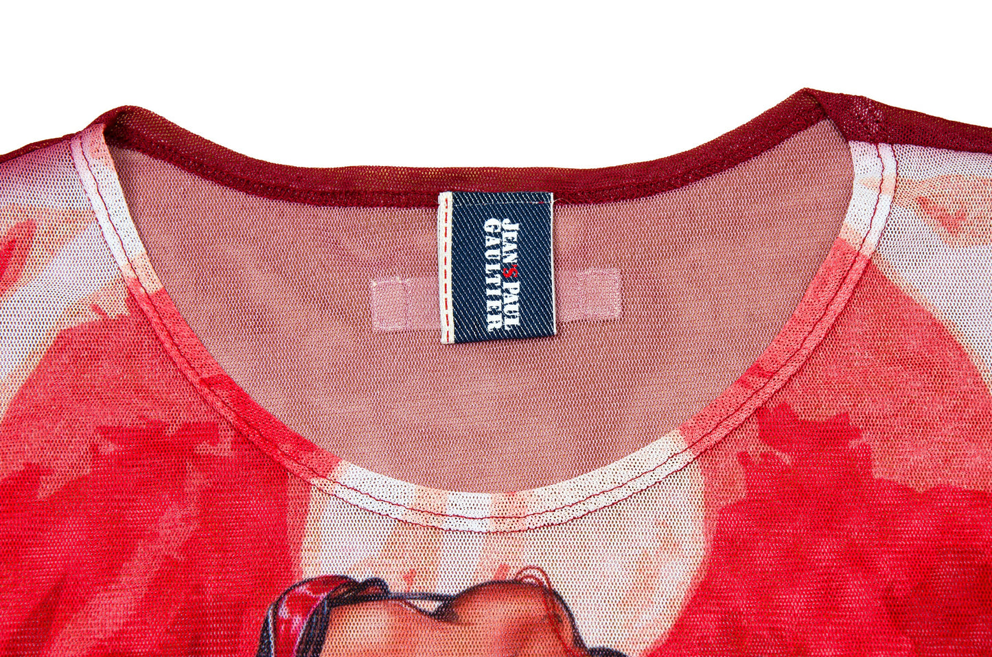 Jean Paul Gaultier mesh t-shirt / Gaultier graphic red mesh bdsm print sheer mesh top