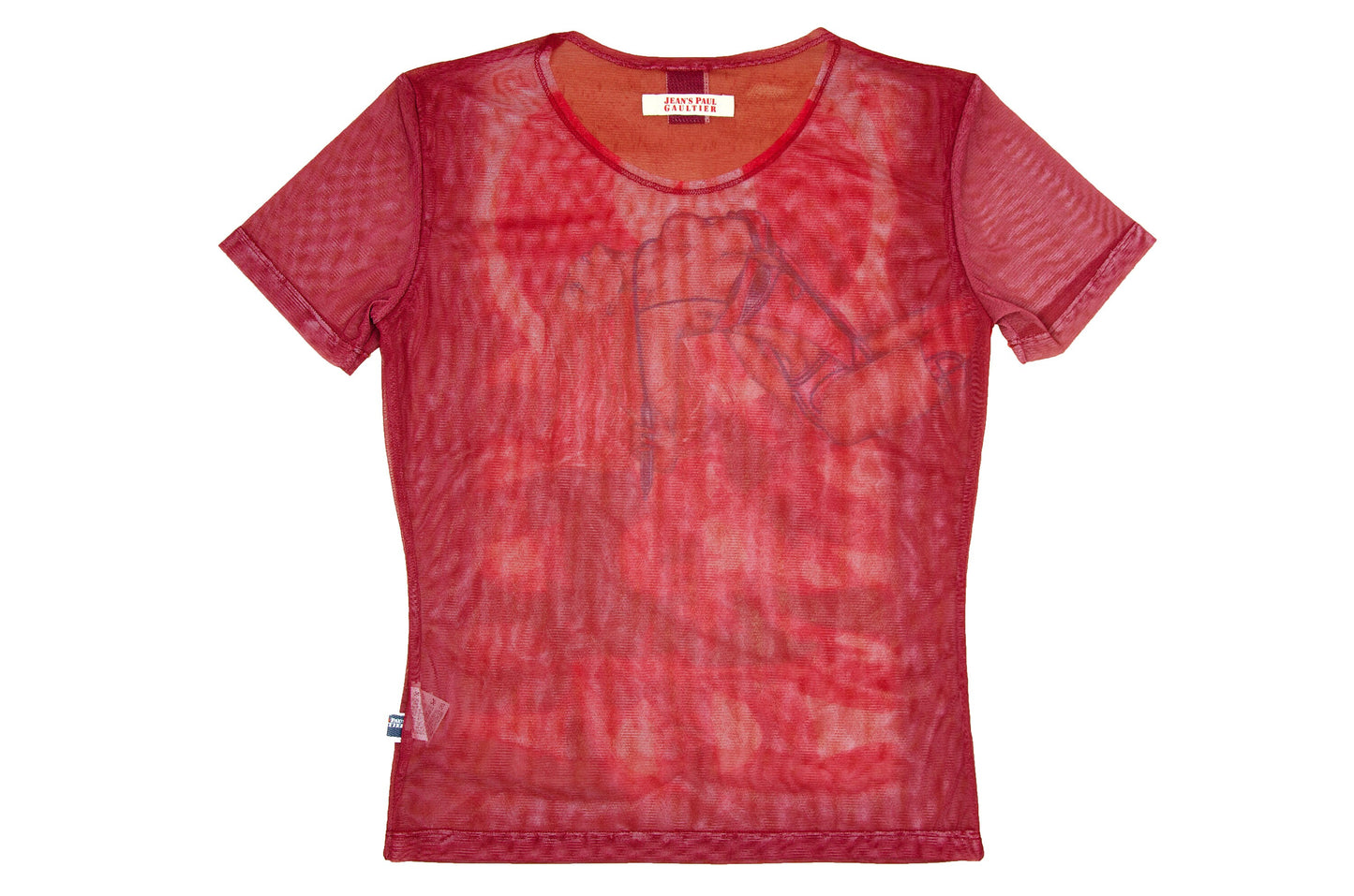 Jean Paul Gaultier mesh t-shirt / Gaultier graphic red mesh bdsm print sheer mesh top