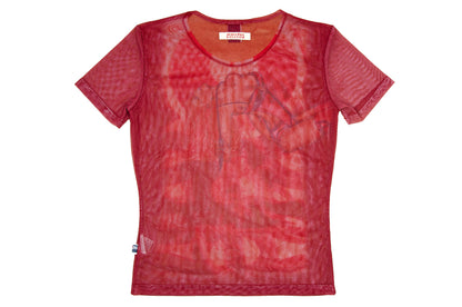 Jean Paul Gaultier mesh t-shirt / Gaultier graphic red mesh bdsm print sheer mesh top