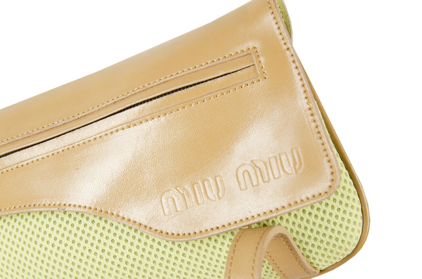 MIU MIU S/S 2000 bag / Miu Miu leather and mesh tech baguette bag
