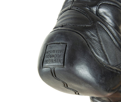 Marithé + François Girbaud boots / Chunky molded rubber sole lace up black leather lace up boots