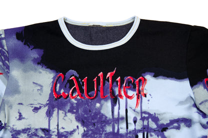 Jean Paul Gaultier all over gothic script print t-shirt / 90s Gaultier jeans roman number form fitting top