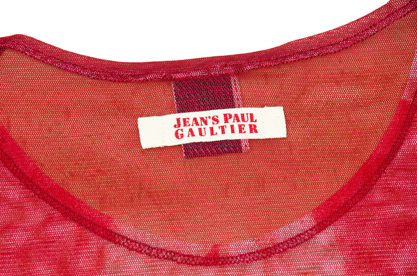 Jean Paul Gaultier mesh t-shirt / Gaultier graphic red mesh bdsm print sheer mesh top