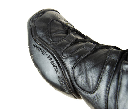 Marithé + François Girbaud boots / Chunky molded rubber sole lace up black leather lace up boots