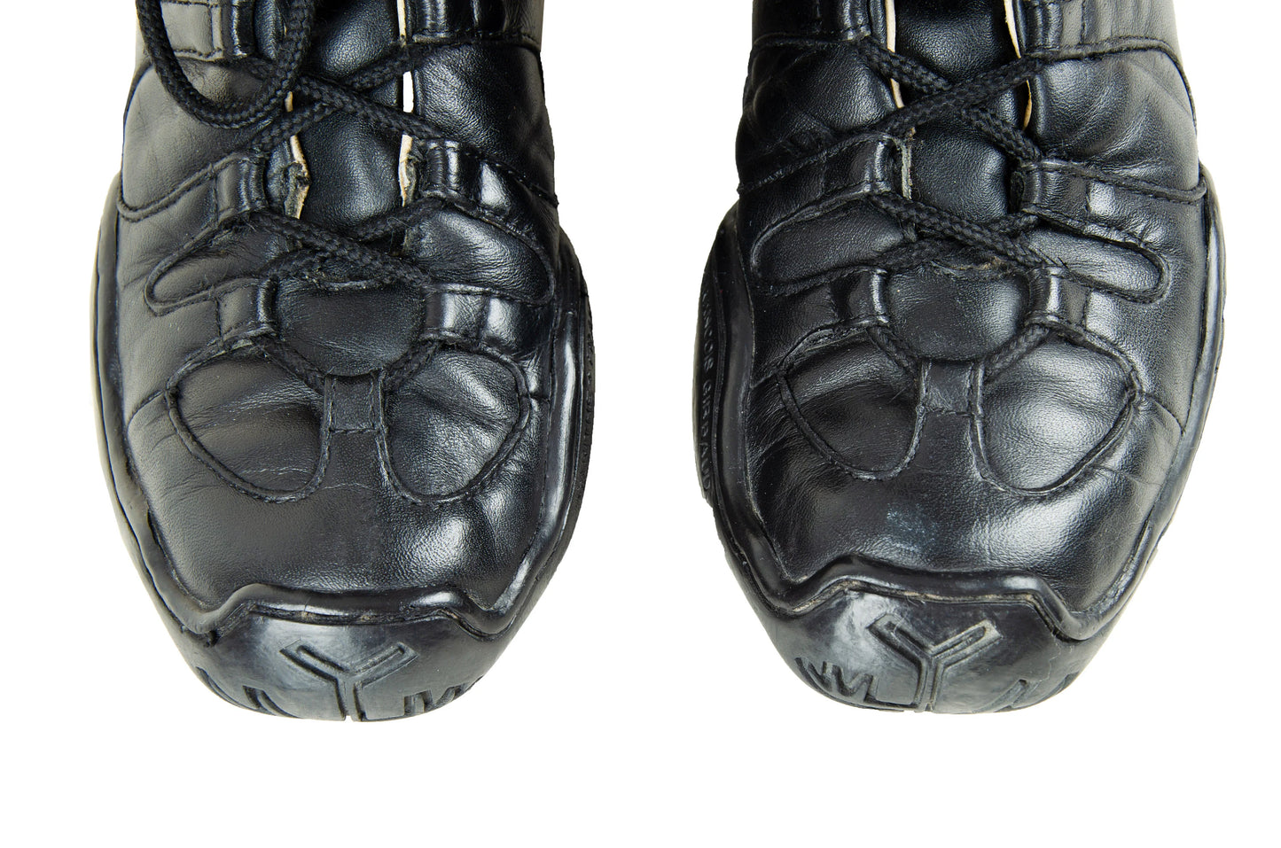 Marithé + François Girbaud boots / Chunky molded rubber sole lace up black leather lace up boots