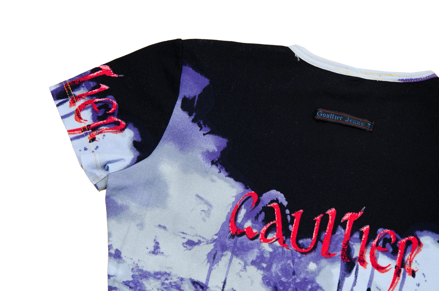 Jean Paul Gaultier all over gothic script print t-shirt / 90s Gaultier jeans roman number form fitting top