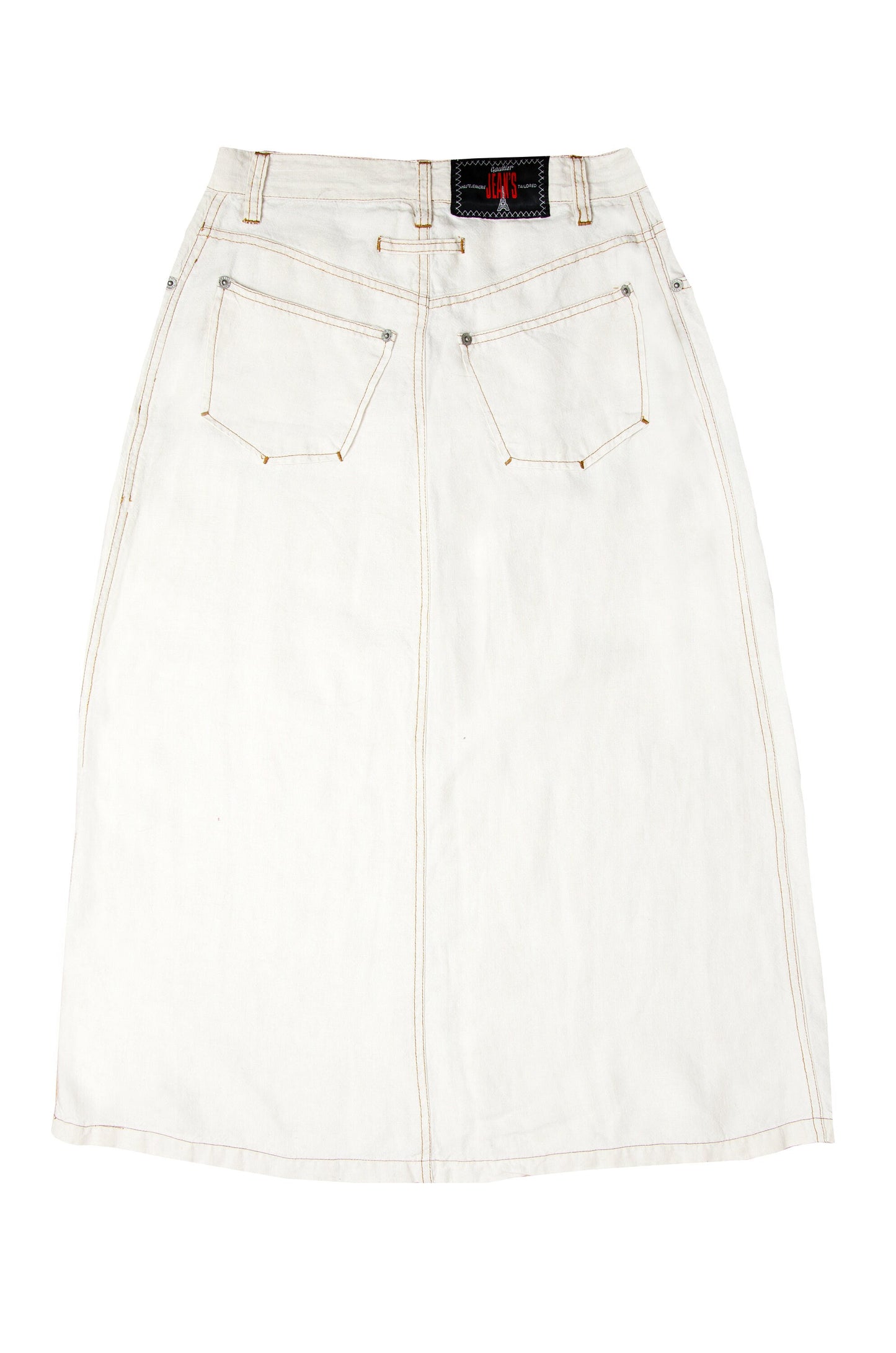 90s Jean Paul Gaultier high waist off white linen exposed button fly skirt