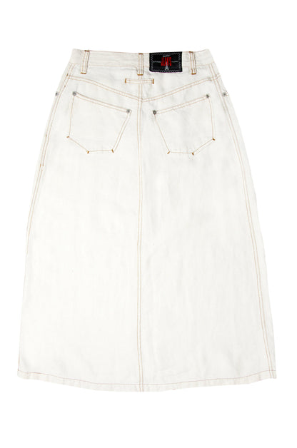 90s Jean Paul Gaultier high waist off white linen exposed button fly skirt