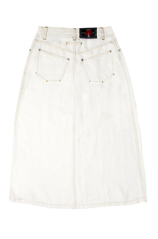 90s Jean Paul Gaultier high waist off white linen exposed button fly skirt