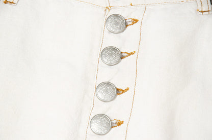 90s Jean Paul Gaultier high waist off white linen exposed button fly skirt