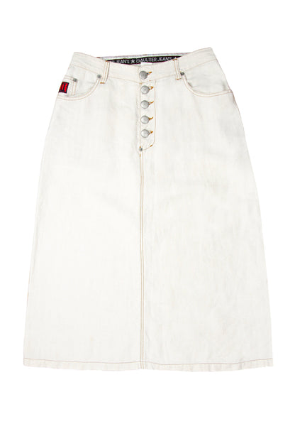 90s Jean Paul Gaultier high waist off white linen exposed button fly skirt