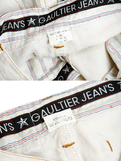90s Jean Paul Gaultier high waist off white linen exposed button fly skirt