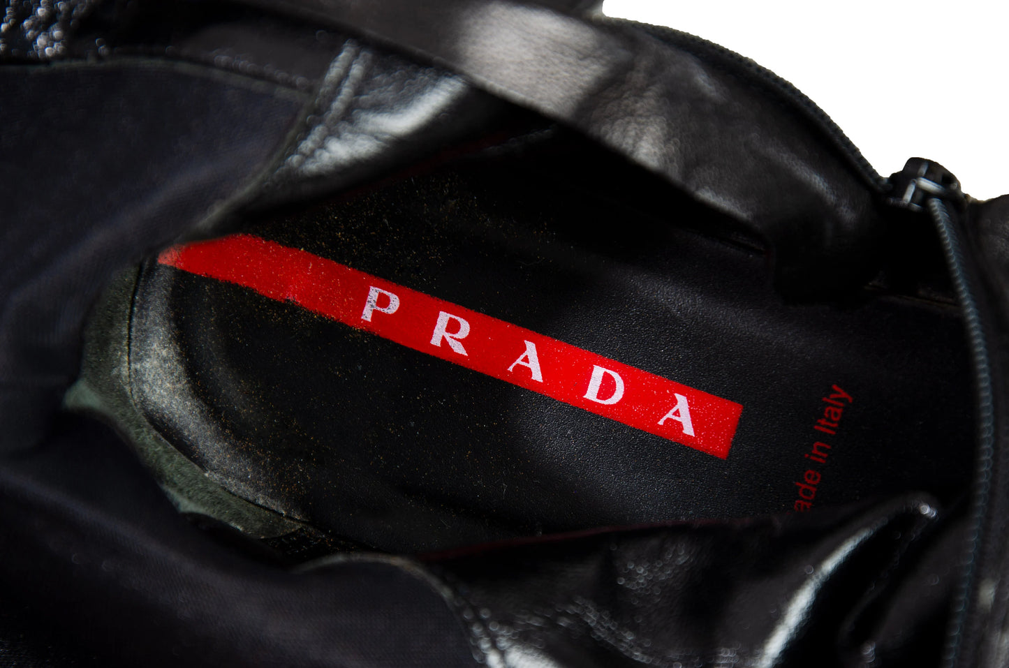90s Prada Linea Rossa black leather sport moto boots