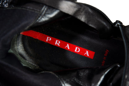 90s Prada Linea Rossa black leather sport moto boots