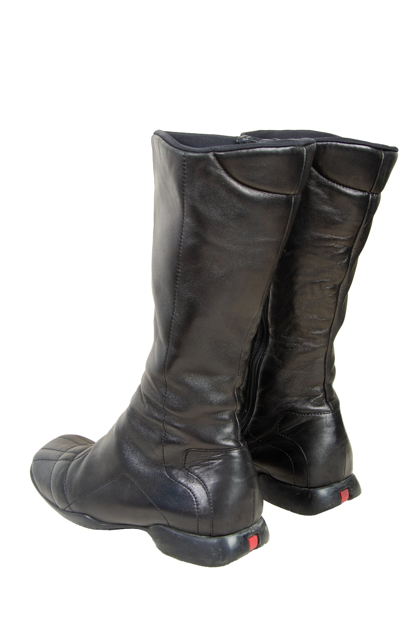 90s Prada Linea Rossa black leather sport moto boots