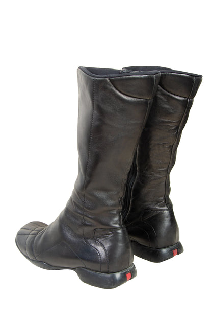 90s Prada Linea Rossa black leather sport moto boots