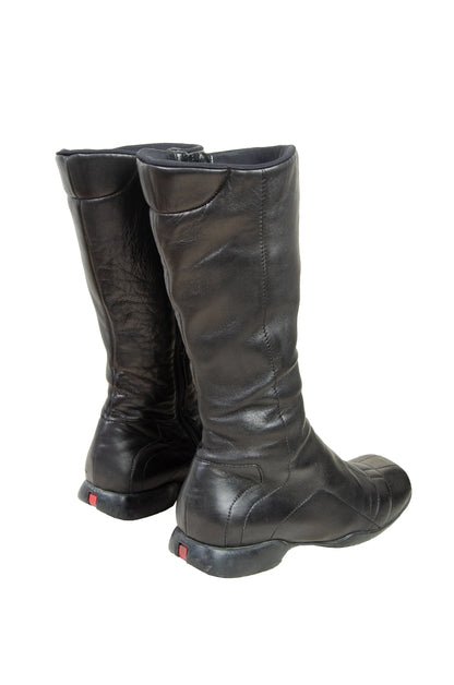 90s Prada Linea Rossa black leather sport moto boots