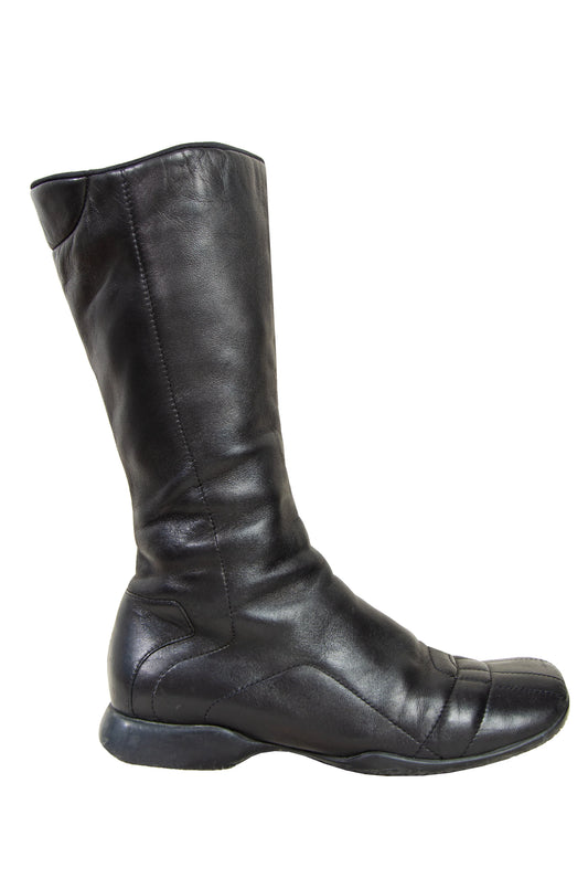 90s Prada Linea Rossa black leather sport moto boots
