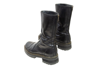 Ann Demeulemeester back zip black leather track sole boots