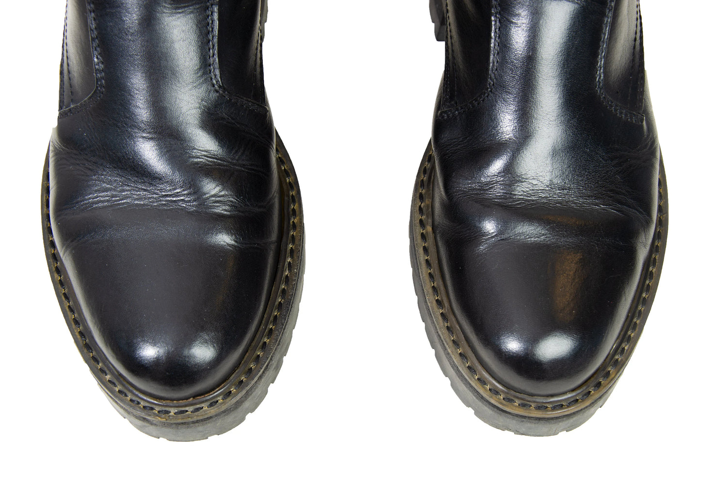 Ann Demeulemeester back zip black leather track sole boots