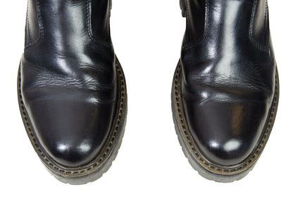 Ann Demeulemeester back zip black leather track sole boots