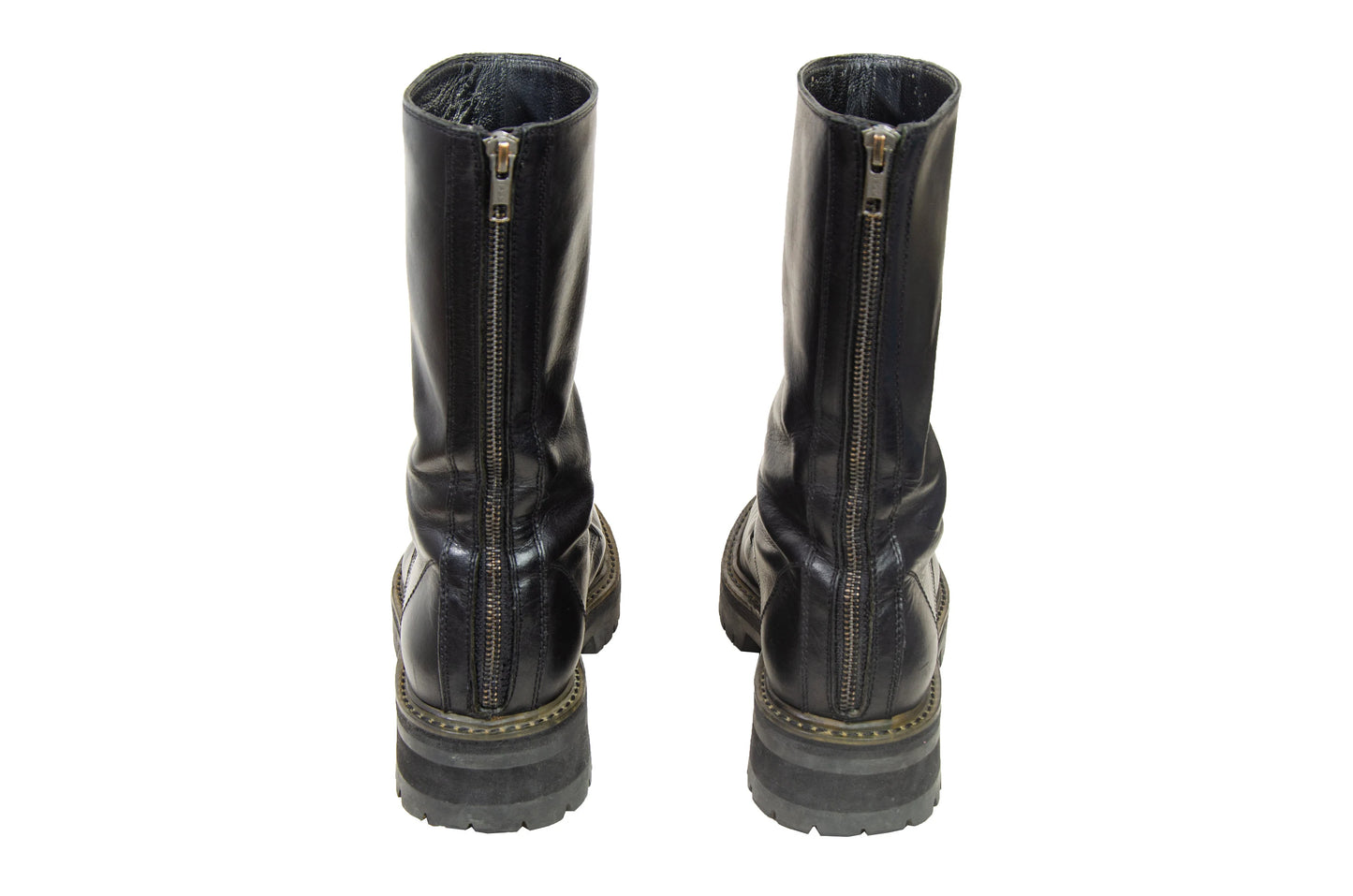 Ann Demeulemeester back zip black leather track sole boots
