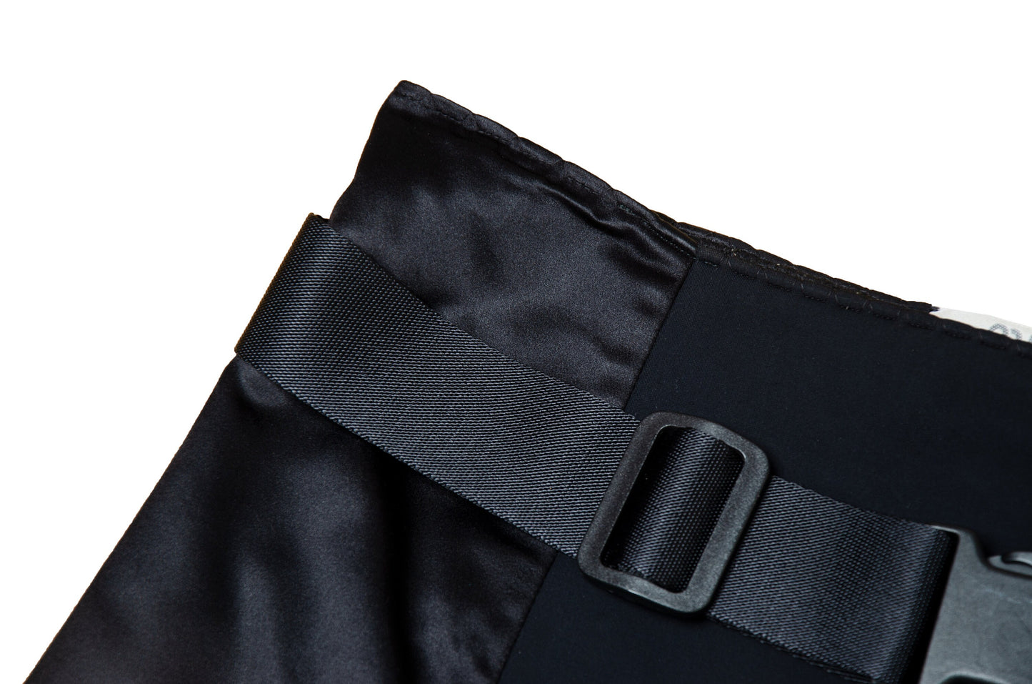 1999 Miu Miu technical clip buckle silk and neoprene black skirt