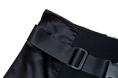 1999 Miu Miu technical clip buckle silk and neoprene black skirt