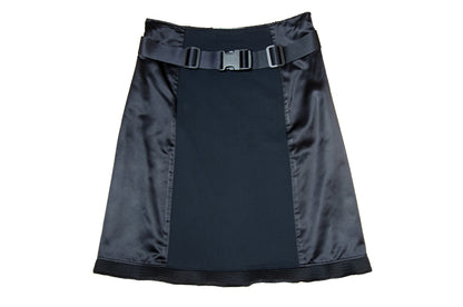 1999 Miu Miu technical clip buckle silk and neoprene black skirt