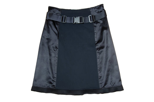 1999 Miu Miu technical clip buckle silk and neoprene black skirt