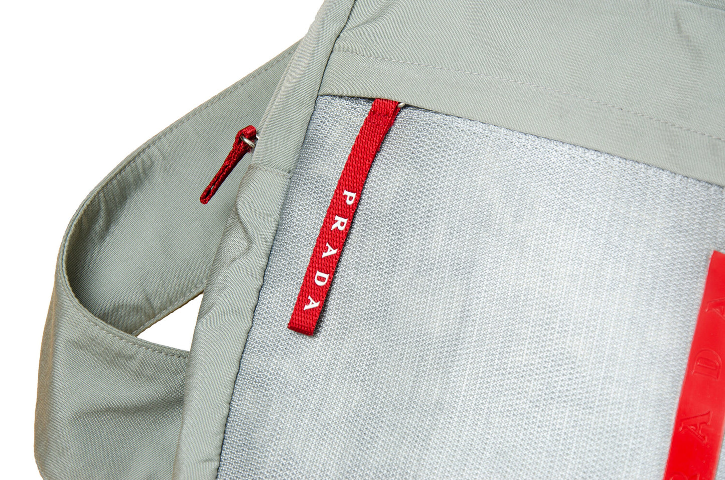 90s Prada Sport sling backpack / Prada Linea Rossa technical backpack / Prada greige sling velcro strap tactical bag