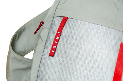 90s Prada Sport sling backpack / Prada Linea Rossa technical backpack / Prada greige sling velcro strap tactical bag
