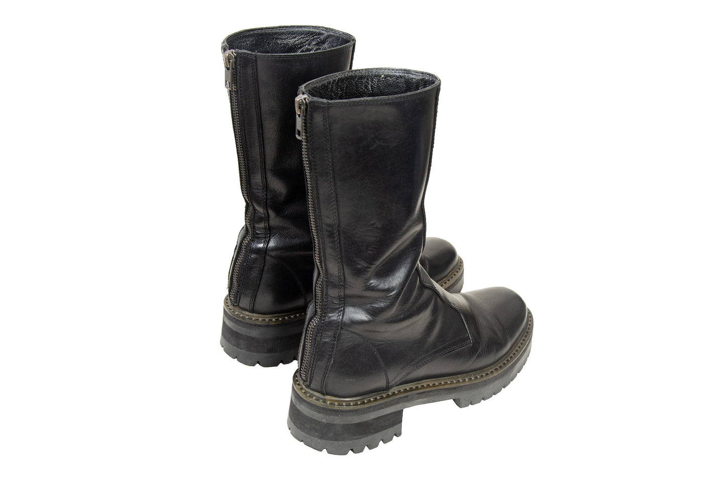 Ann Demeulemeester back zip black leather track sole boots