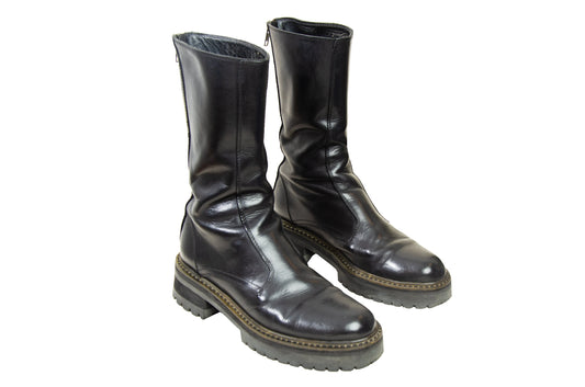 Ann Demeulemeester back zip black leather track sole boots