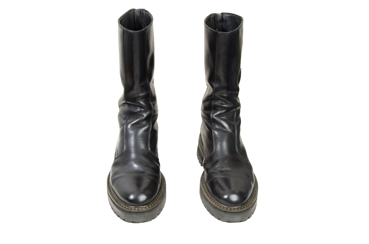 Ann Demeulemeester back zip black leather track sole boots