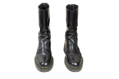 Ann Demeulemeester back zip black leather track sole boots