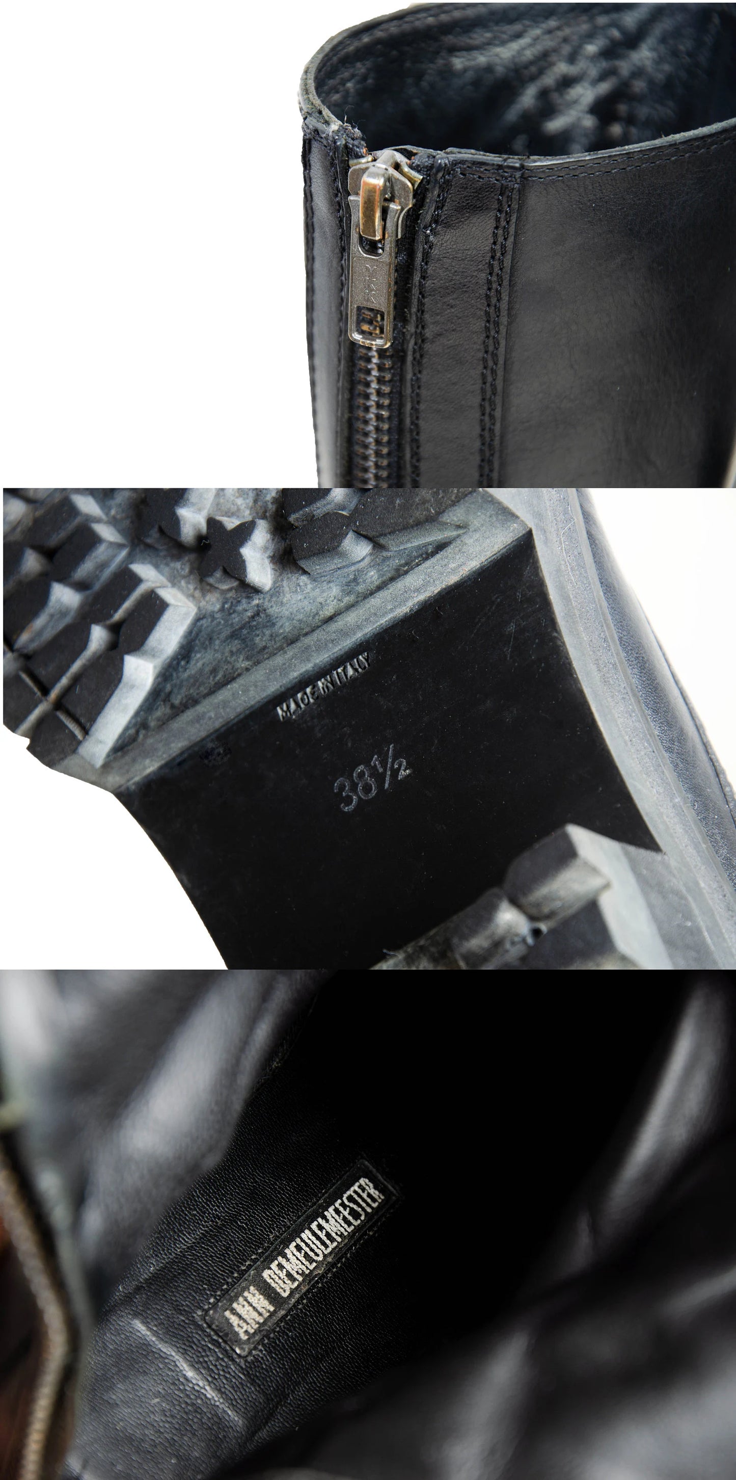 Ann Demeulemeester back zip black leather track sole boots